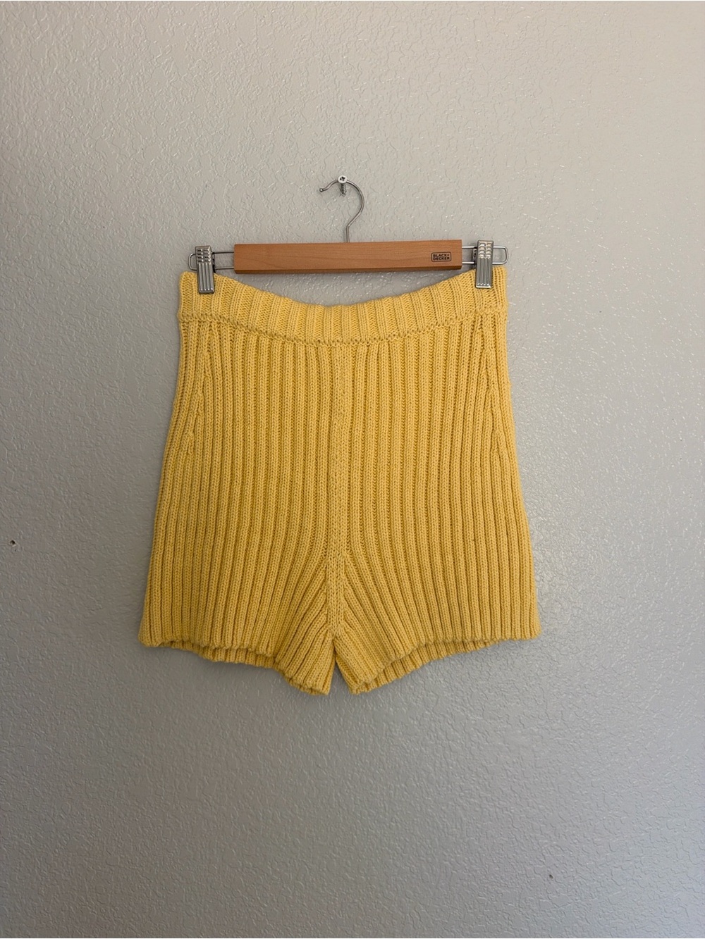 The Knotty Ones High-Waist Ribbed Knit Shorts in Yellow